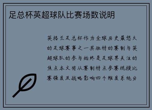 足总杯英超球队比赛场数说明